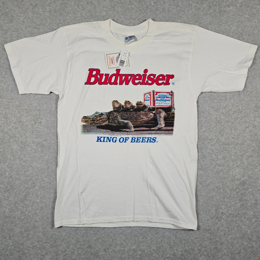 Vintage 1996 Budweiser Large White T-Shirt Frog Gator Graphic Deadstock Tee New